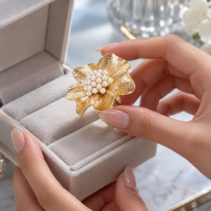 🌸 Flower Ring | Gold-Tone | Everyday Wear | Her | Pearl-Centered Bloom
