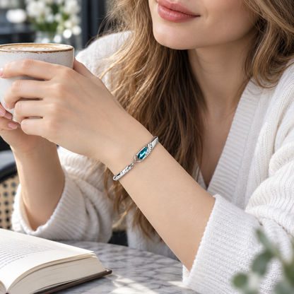 💎 Statement Bracelet | Silver-Tone Crystal Evening | Women Blue Elegance