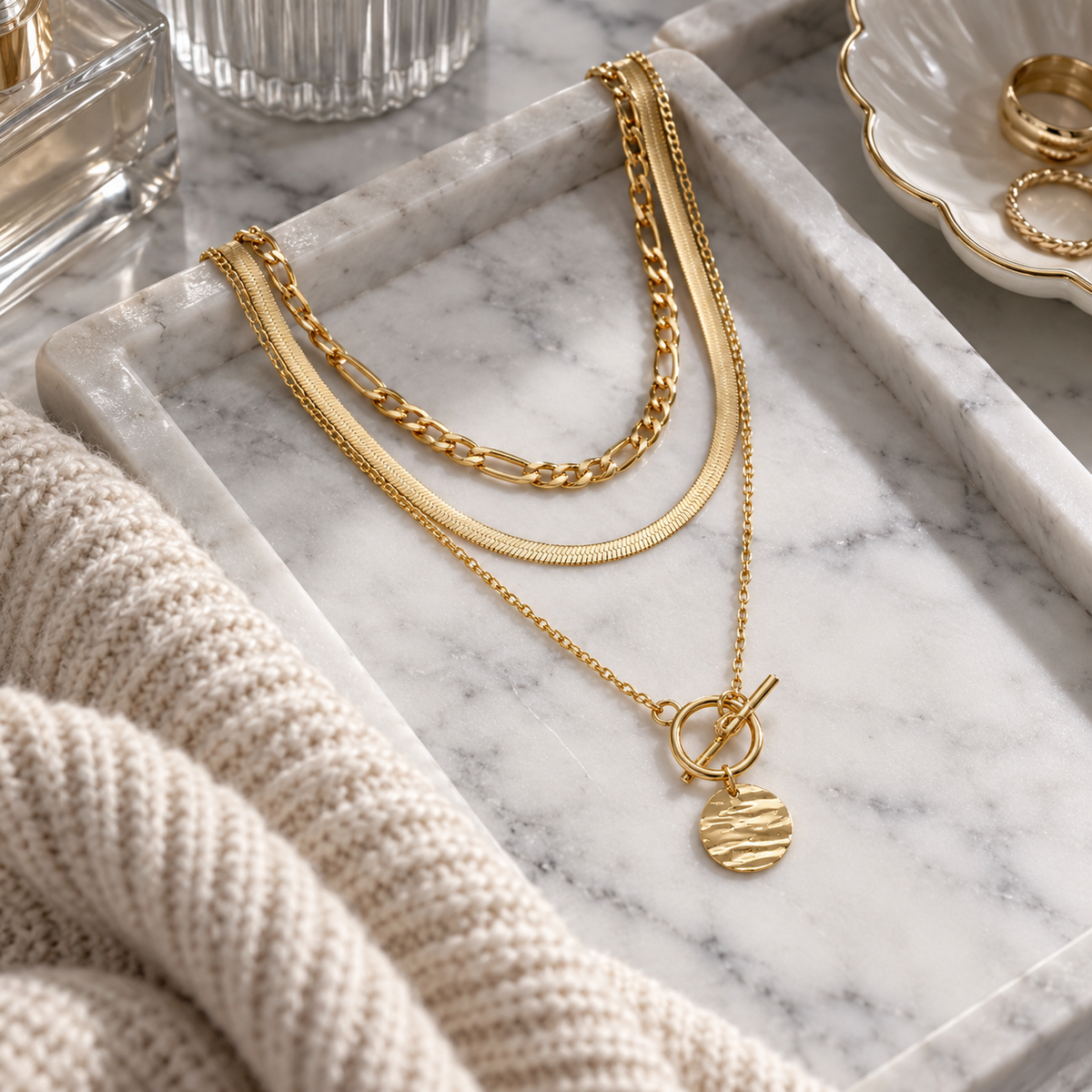 🪙 Layered Necklace | Gold-Tone Snake Chain | Women Coin Accent