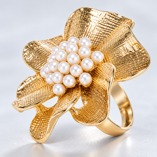 🌸 Flower Ring | Gold-Tone | Everyday Wear | Her | Pearl-Centered Bloom