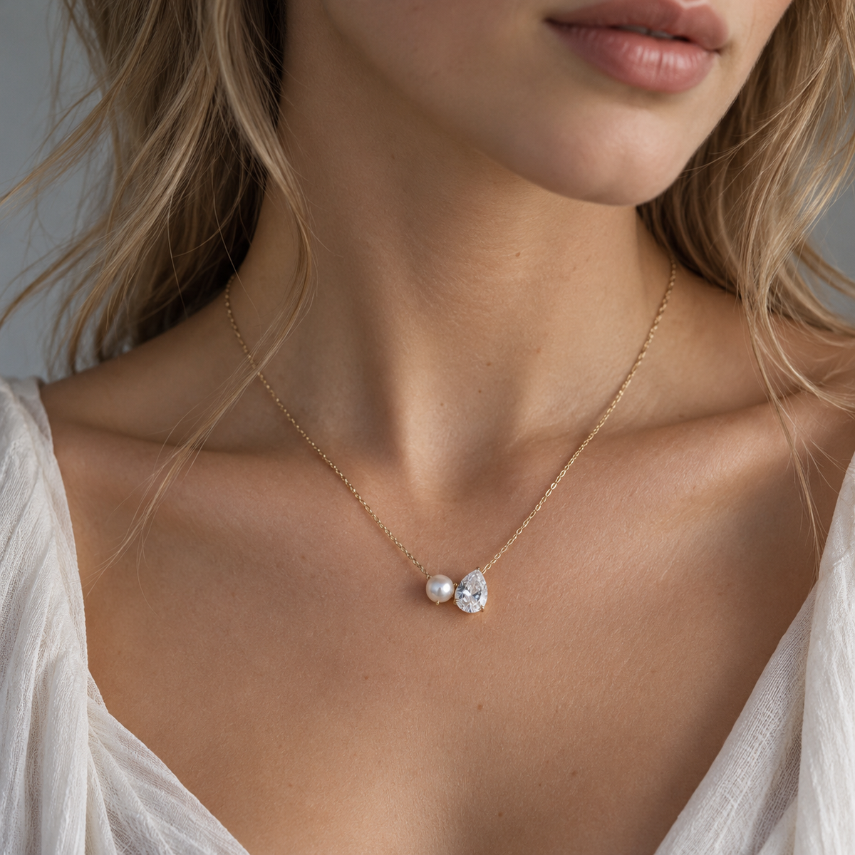 💧 Pearl Necklace | Gold-Tone Everyday Styling | Women Teardrop Sparkle