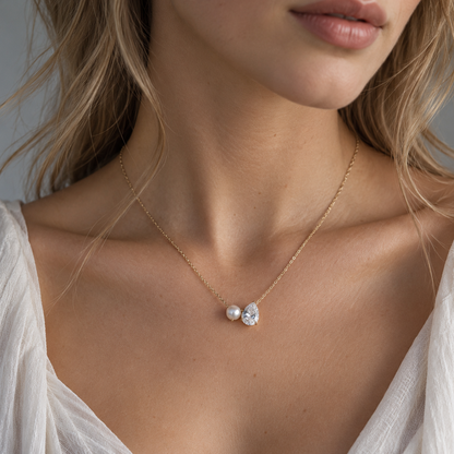 💧 Pearl Necklace | Gold-Tone Everyday Styling | Women Teardrop Sparkle
