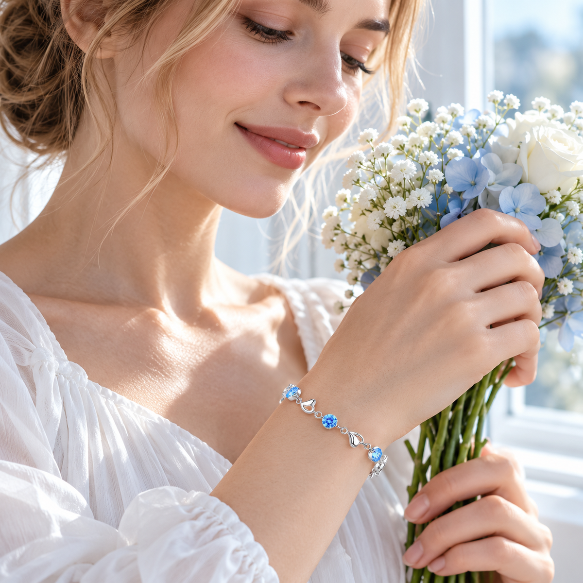 💙 Heart Bracelet | Silver Crystal Everyday | Women Oceanic Sparkle