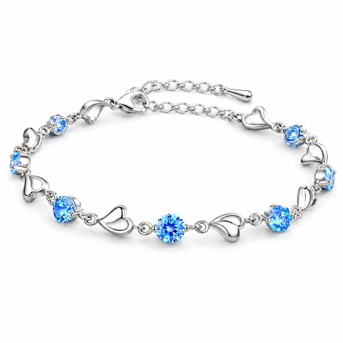 💙 Heart Bracelet | Silver Crystal Everyday | Women Oceanic Sparkle