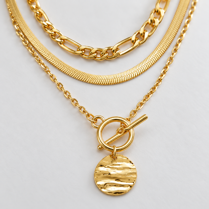 🪙 Layered Necklace | Gold-Tone Snake Chain | Women Coin Accent