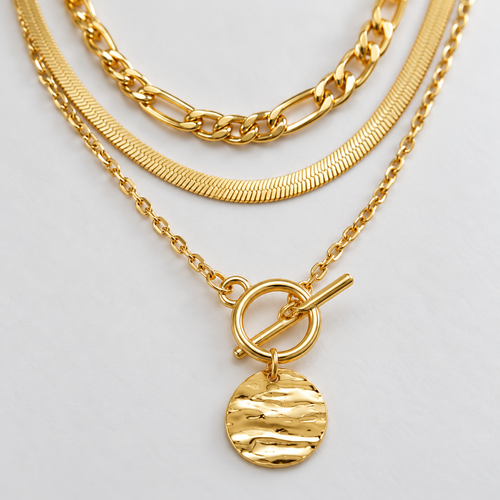 🪙 Layered Necklace | Gold-Tone Snake Chain | Women Coin Accent