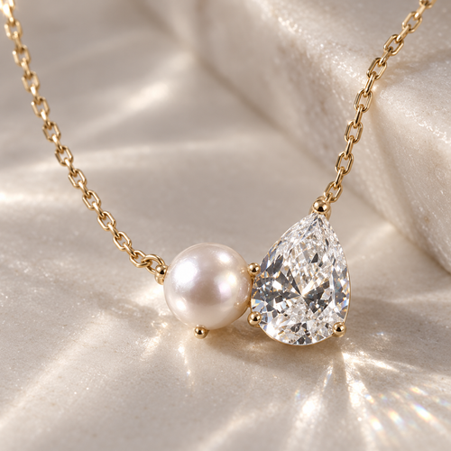 💧 Pearl Necklace | Gold-Tone Everyday Styling | Women Teardrop Sparkle