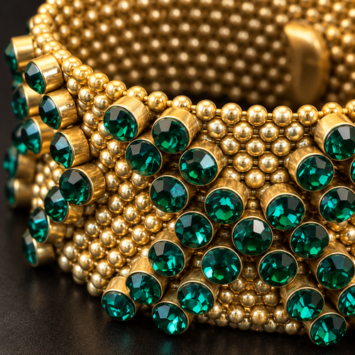 💚 Statement Bracelet | Gold Emerald Evening | Women Vintage Glamour