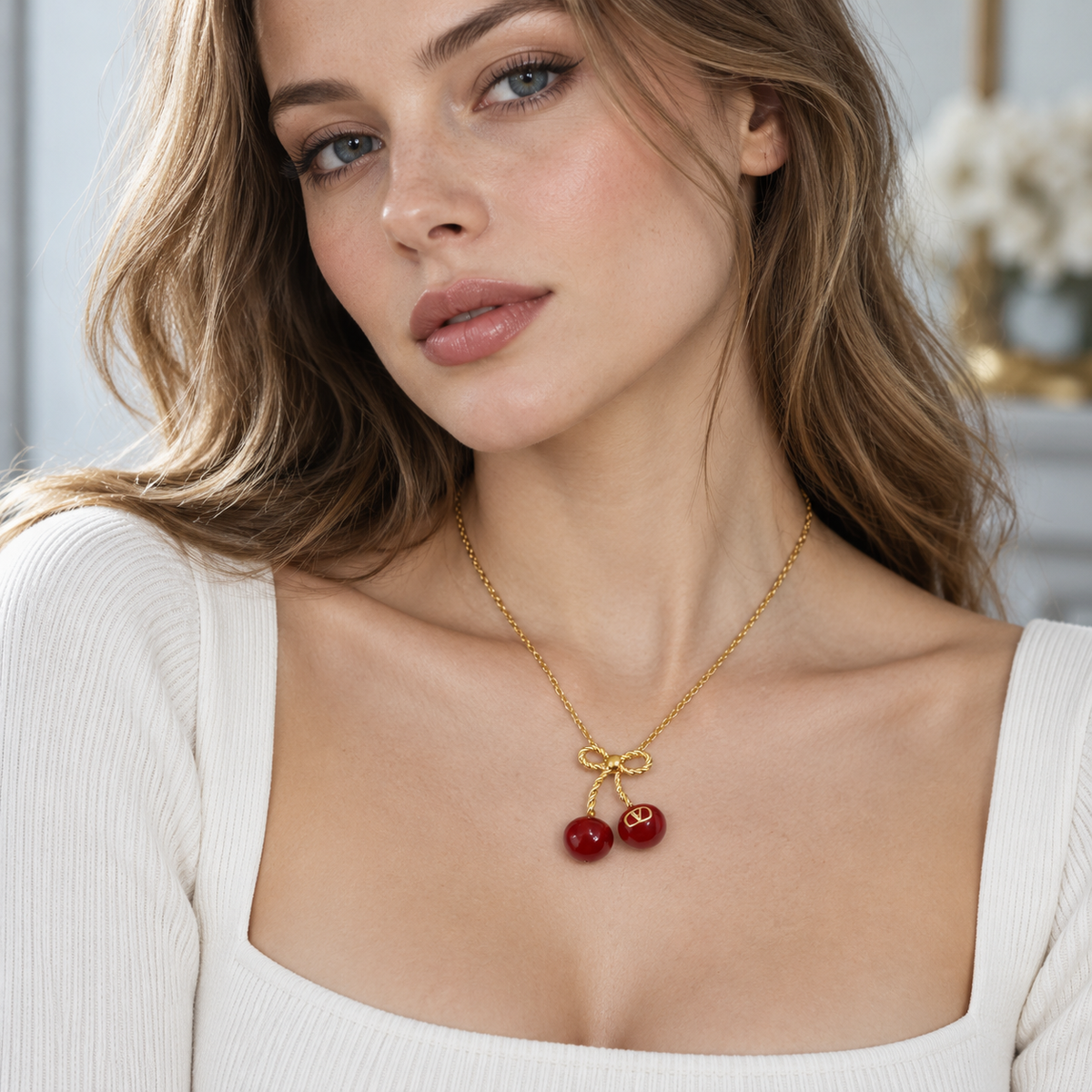 🍒 Cherry Necklace | Gold-Tone Everyday Styling | Women Playful Charm