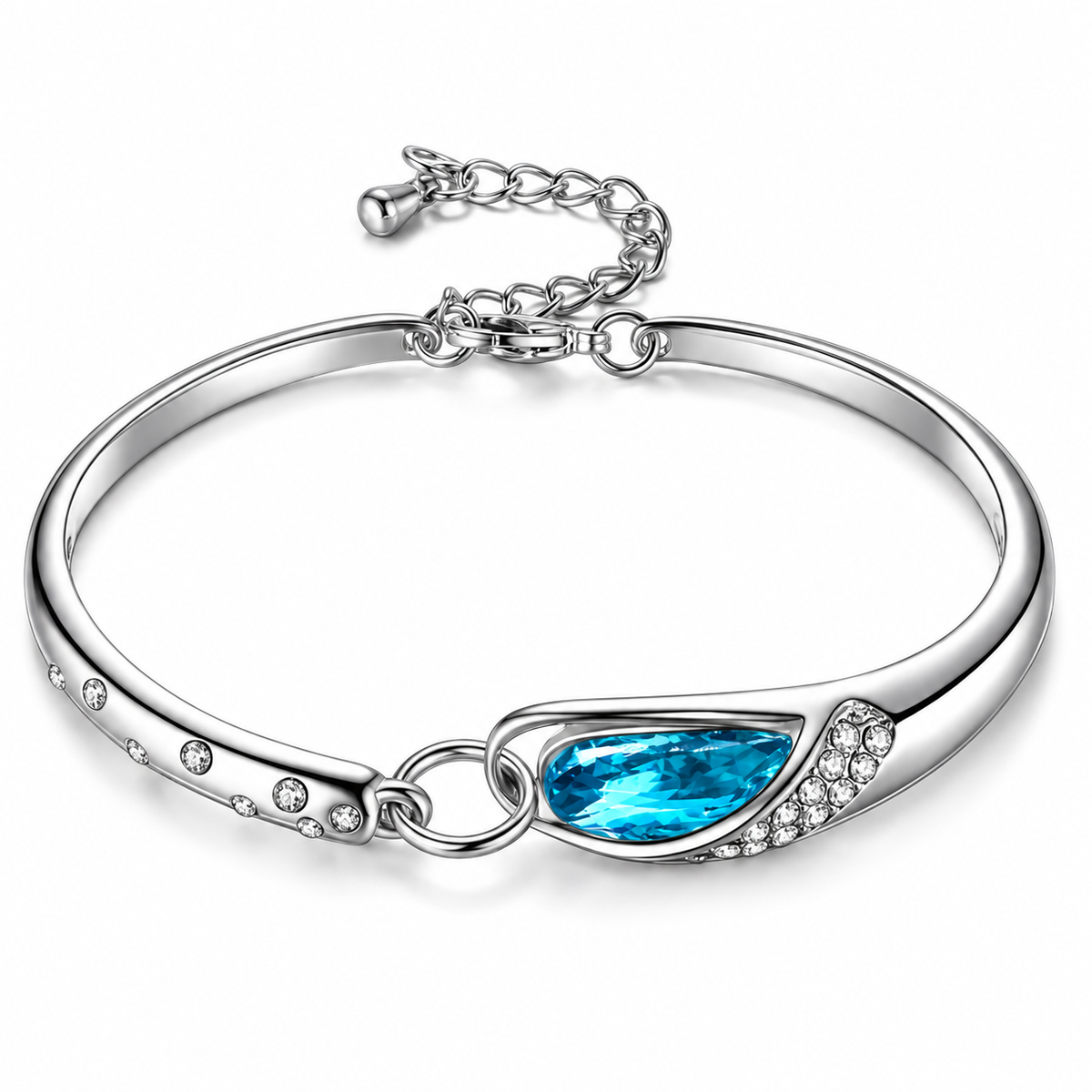 💎 Statement Bracelet | Silver-Tone Crystal Evening | Women Blue Elegance