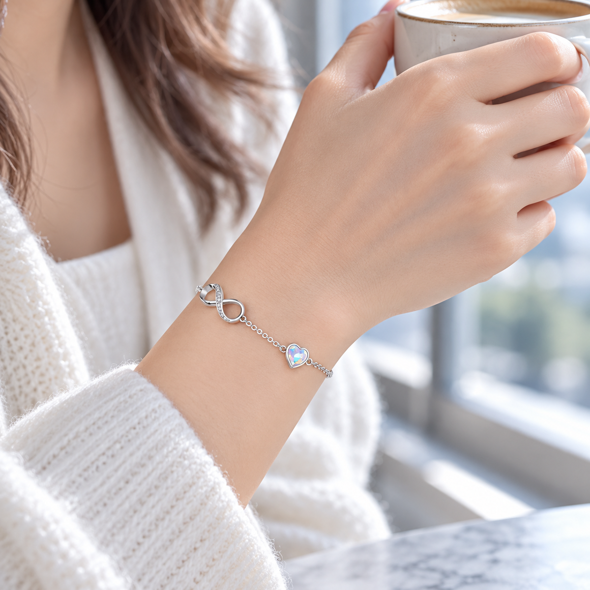 ♾️ Infinity Bracelet | Silver Crystal Everyday | Women Heart Charm