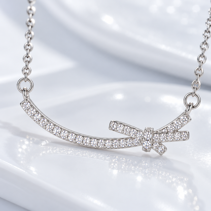 🎀 Bow Necklace | Zircon Rose-Gold Evening | Women Delicate Sparkle