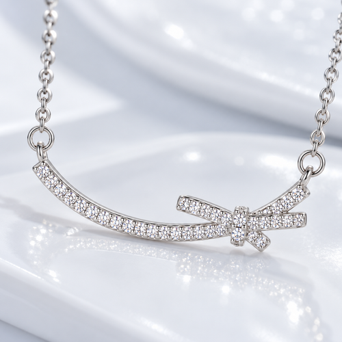 🎀 Bow Necklace | Zircon Rose-Gold Evening | Women Delicate Sparkle