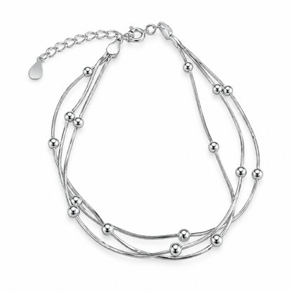🩶 Layered Bracelet | Silver Snake-Chain Daily | Women Beaded Elegance