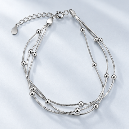🩶 Layered Bracelet | Silver Snake-Chain Daily | Women Beaded Elegance