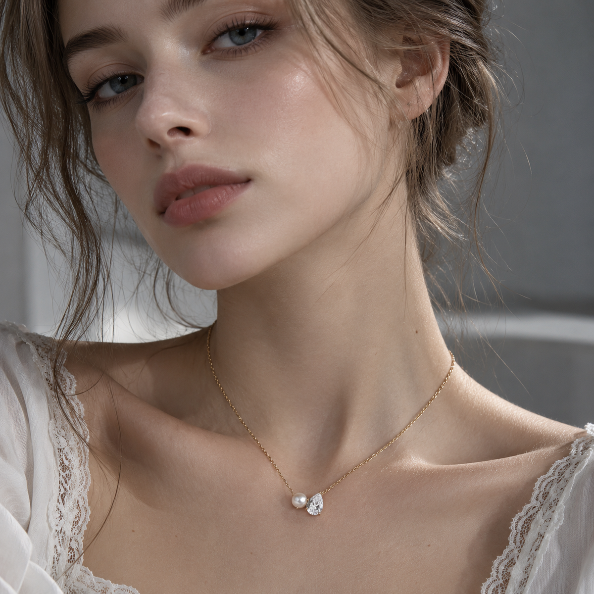 💧 Pearl Necklace | Gold-Tone Everyday Styling | Women Teardrop Sparkle