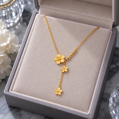 🌼 Floral Necklace | Gold-Tone Metal Everyday | Women Romantic Dangle