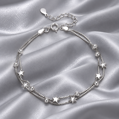 ⭐ Layered Bracelet | Silver-Tone Daily Wear | Women Starry Elegance