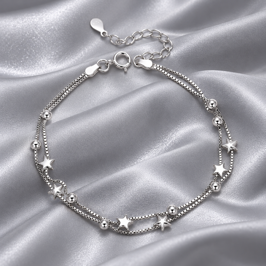 ⭐ Layered Bracelet | Silver-Tone Daily Wear | Women Starry Elegance