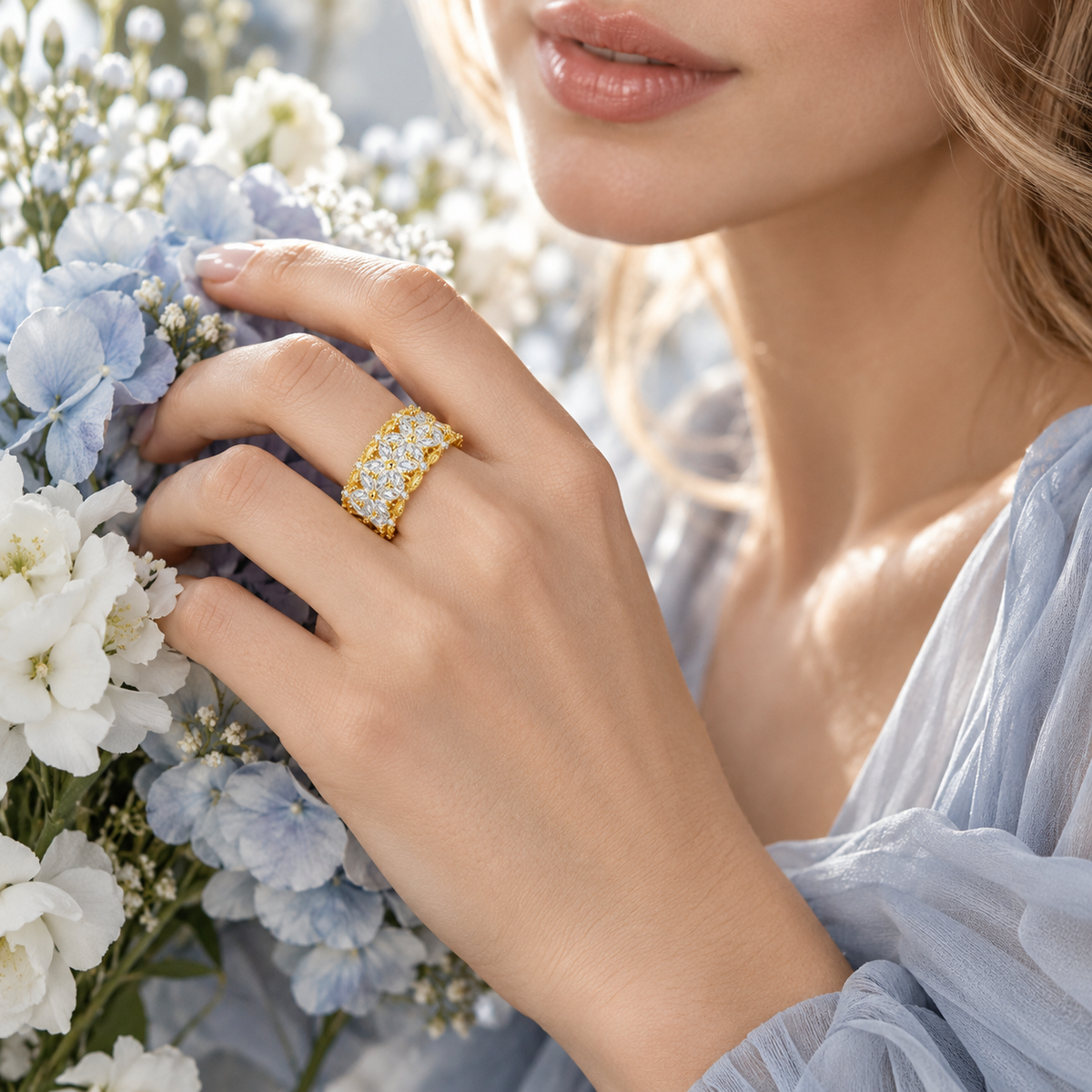 💫 Statement Ring | Gold-Plated Evening | Women Floral Crystal Sparkle