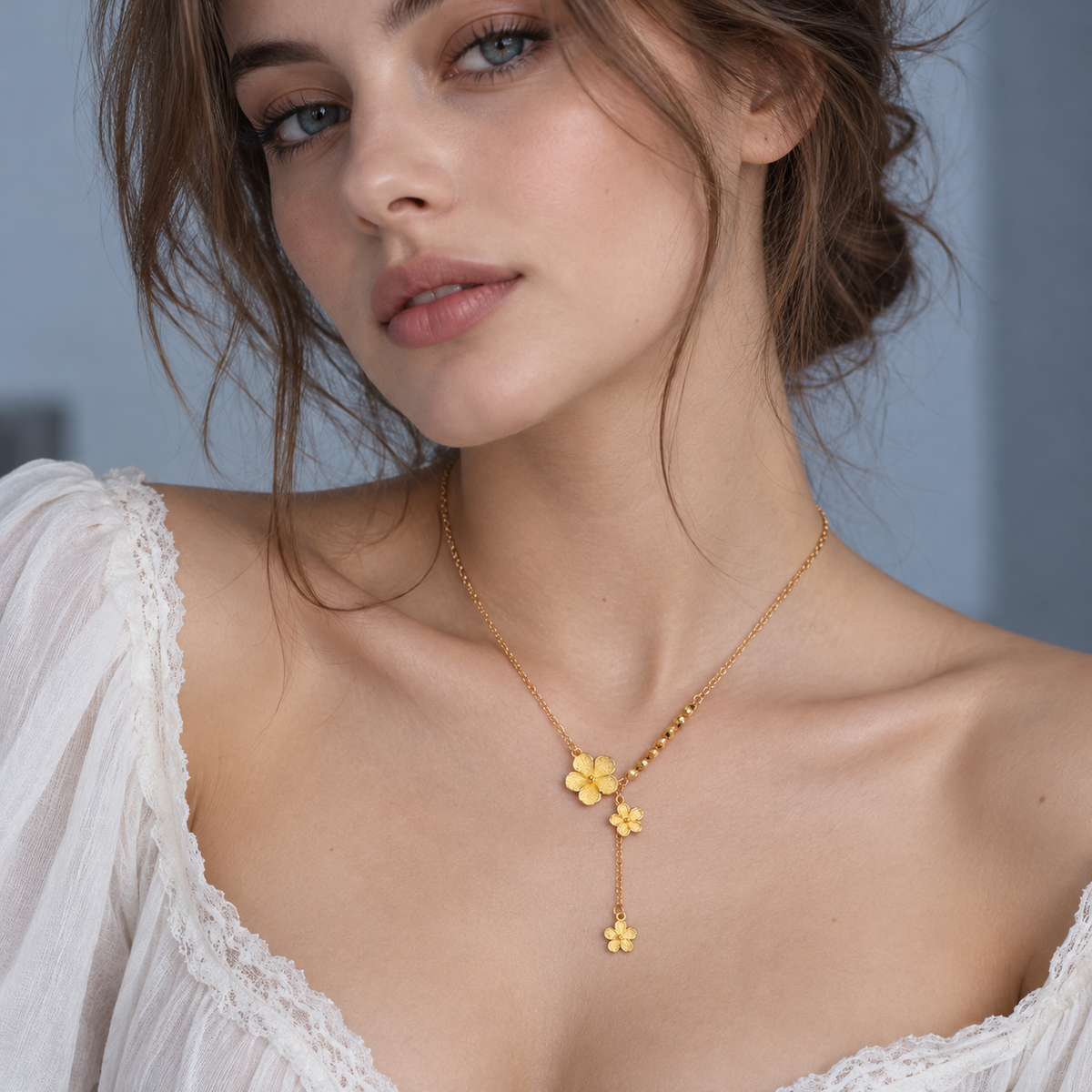 🌼 Floral Necklace | Gold-Tone Metal Everyday | Women Romantic Dangle